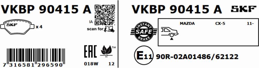 SKF VKBP 90415 A - Set placute frana,frana disc www.parts5.com