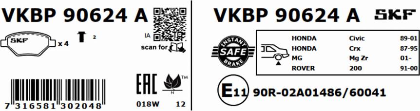 SKF VKBP 90624 A - Тормозные колодки, дисковые, комплект www.parts5.com