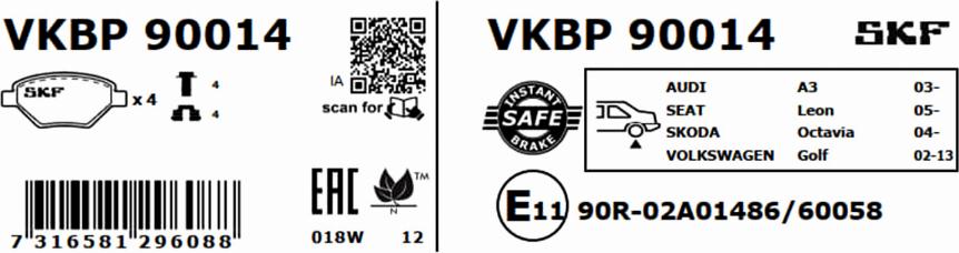 SKF VKBP 90014 - Juego de pastillas de freno www.parts5.com