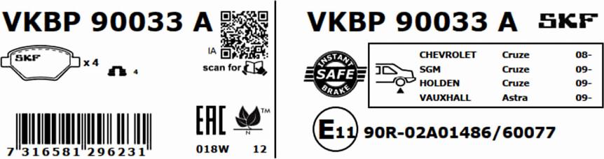 SKF VKBP 90033 A - Fren balata seti, diskli fren www.parts5.com