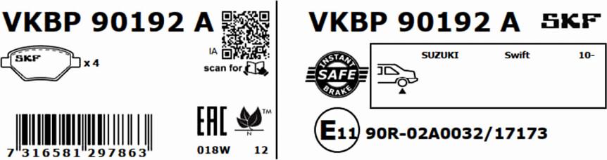 SKF VKBP 90192 A - Set placute frana,frana disc www.parts5.com