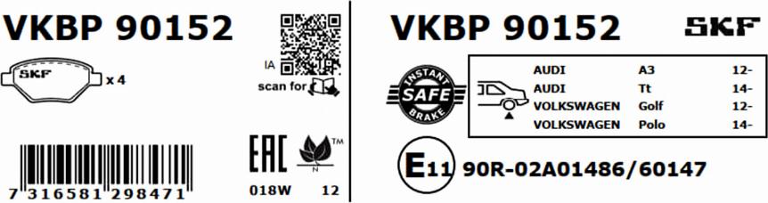 SKF VKBP 90152 - Brake Pad Set, disc brake www.parts5.com