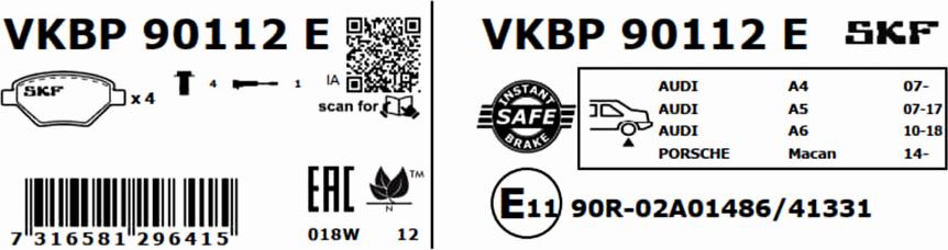 SKF VKBP 90112 E - Fékbetétkészlet, tárcsafék www.parts5.com