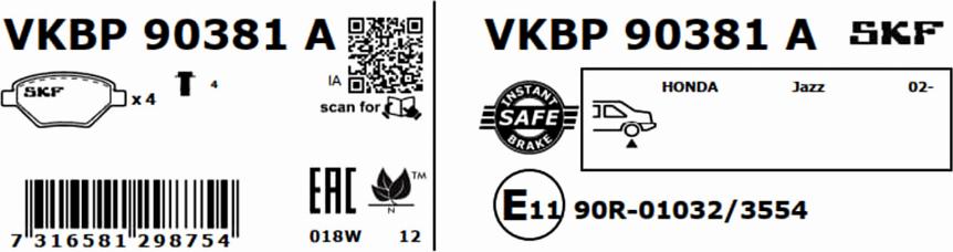 SKF VKBP 90381 A - Тормозные колодки, дисковые, комплект www.parts5.com
