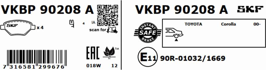 SKF VKBP 90208 A - Тормозные колодки, дисковые, комплект www.parts5.com