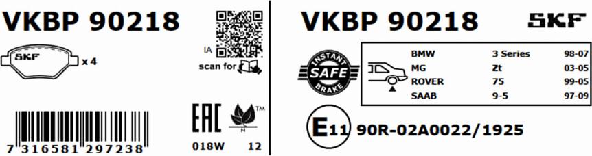 SKF VKBP 90218 - Komplet kočnih obloga, disk kočnica www.parts5.com