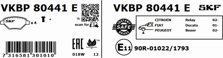 SKF VKBP 80441 E - Тормозные колодки, дисковые, комплект www.parts5.com