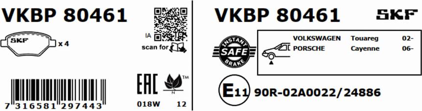 SKF VKBP 80461 - Тормозные колодки, дисковые, комплект www.parts5.com