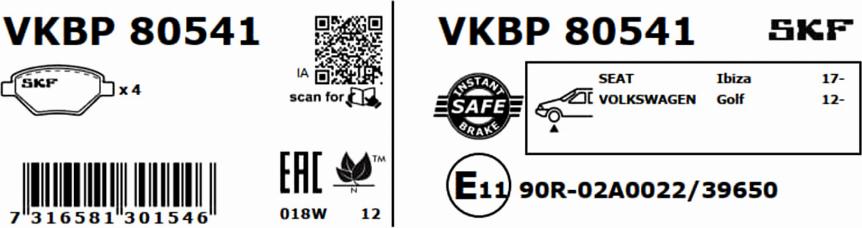 SKF VKBP 80541 - Fren balata seti, diskli fren www.parts5.com