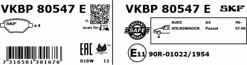 SKF VKBP 80547 E - Sada brzdových platničiek kotúčovej brzdy www.parts5.com