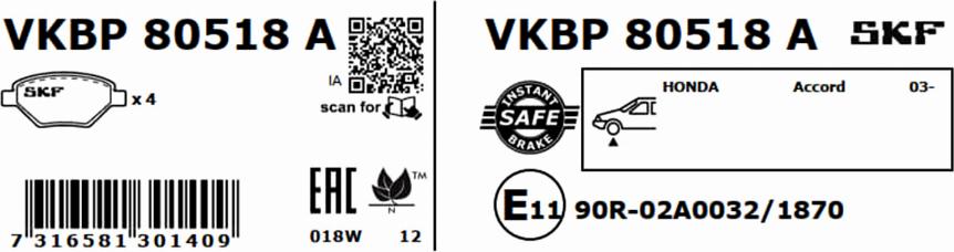 SKF VKBP 80518 A - Komplet pločica, disk-kočnica www.parts5.com