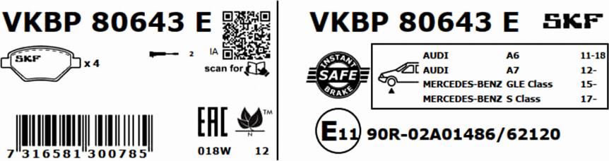 SKF VKBP 80643 E - Set placute frana,frana disc www.parts5.com