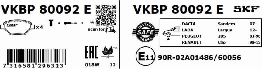 SKF VKBP 80092 E - Fren balata seti, diskli fren www.parts5.com