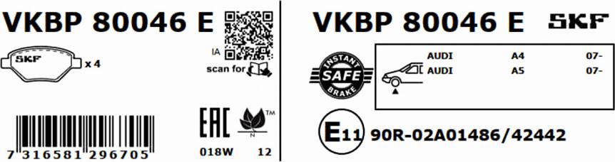 SKF VKBP 80046 E - Brake Pad Set, disc brake www.parts5.com