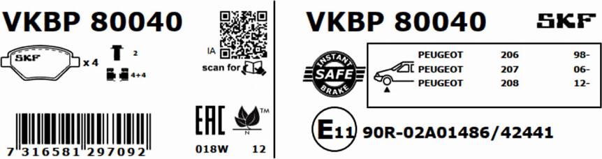 SKF VKBP 80040 - Brake Pad Set, disc brake www.parts5.com