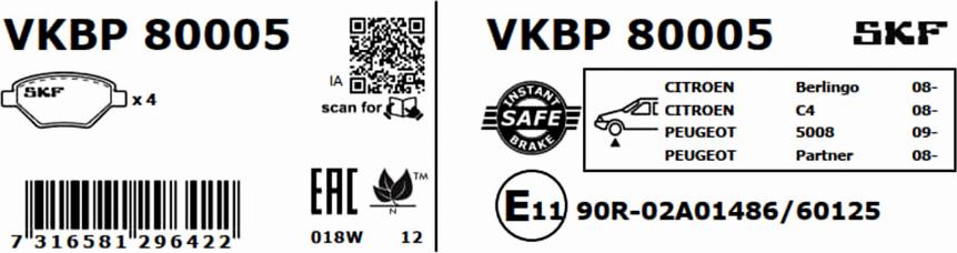 SKF VKBP 80005 - Brake Pad Set, disc brake www.parts5.com