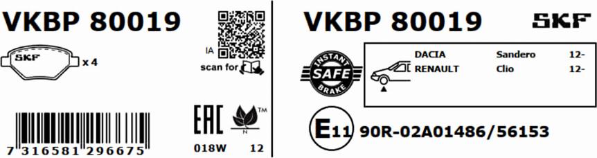 SKF VKBP 80019 - Piduriklotsi komplekt,ketaspidur www.parts5.com