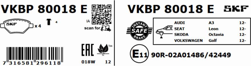 SKF VKBP 80018 E - Set placute frana,frana disc www.parts5.com