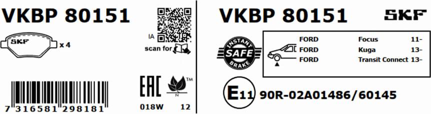 SKF VKBP 80151 - Brake Pad Set, disc brake www.parts5.com