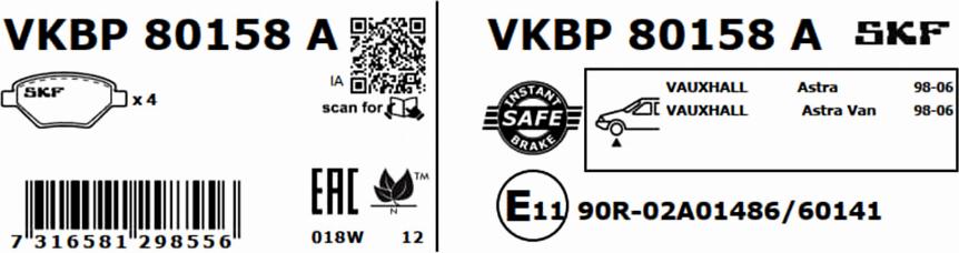 SKF VKBP 80158 A - Тормозные колодки, дисковые, комплект www.parts5.com