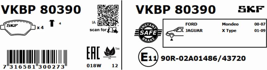 SKF VKBP 80390 - Brake Pad Set, disc brake www.parts5.com