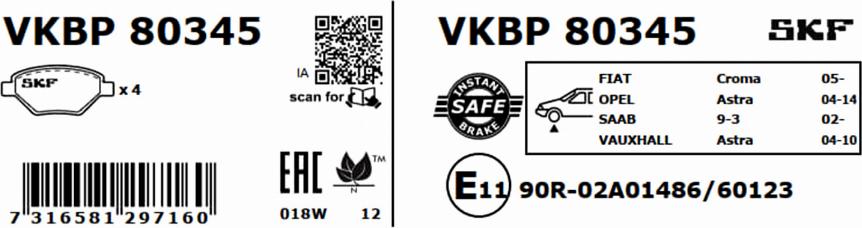 SKF VKBP 80345 - Komplet zavornih oblog, ploscne (kolutne) zavore www.parts5.com