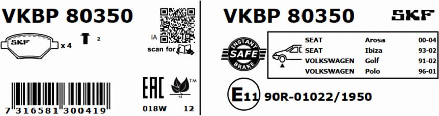 SKF VKBP 80350 - Brake Pad Set, disc brake www.parts5.com