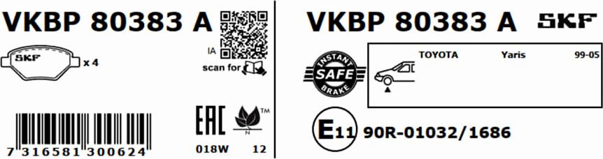 SKF VKBP 80383 A - Тормозные колодки, дисковые, комплект www.parts5.com