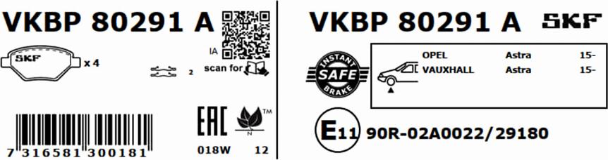 SKF VKBP 80291 A - Brake Pad Set, disc brake www.parts5.com