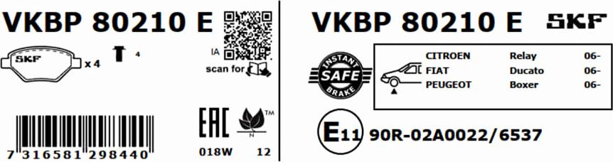 SKF VKBP 80210 E - Тормозные колодки, дисковые, комплект www.parts5.com