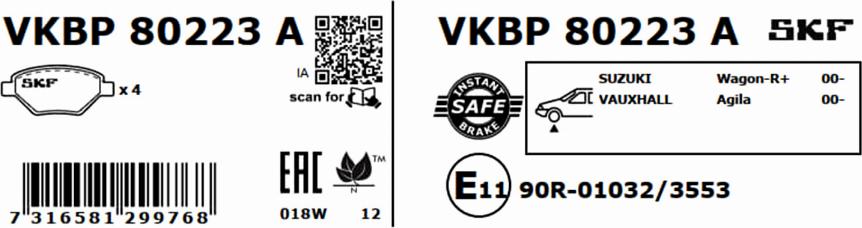 SKF VKBP 80223 A - Тормозные колодки, дисковые, комплект www.parts5.com