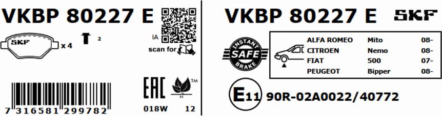 SKF VKBP 80227 E - Set placute frana,frana disc www.parts5.com