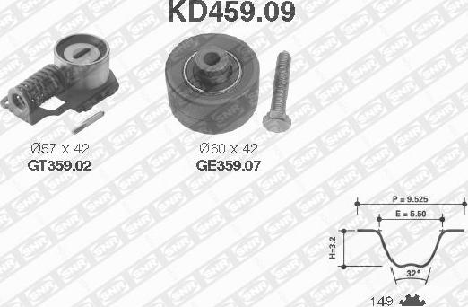 SNR KD459.09 - Комплект ангренажен ремък www.parts5.com