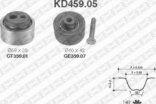 SNR KD459.05 - Комплект ангренажен ремък www.parts5.com