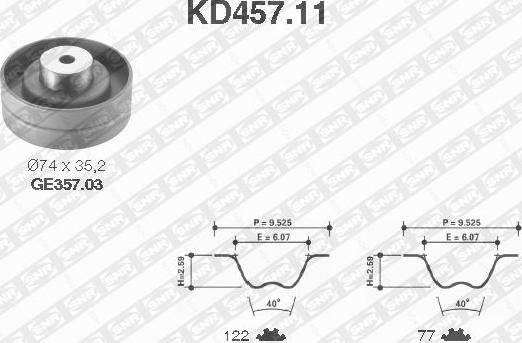 SNR KD457.11 - Комплект ангренажен ремък www.parts5.com