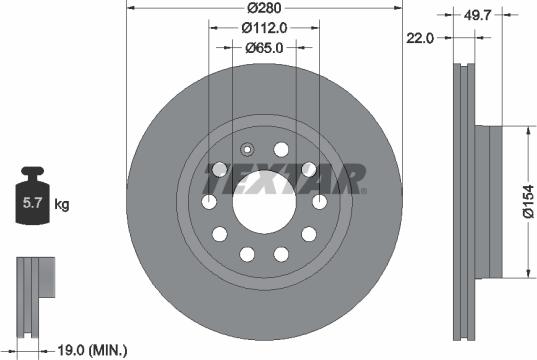 Textar 92120705 - Disque de frein www.parts5.com