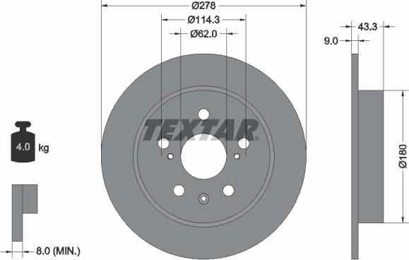 Textar 92225303 - Disc frana www.parts5.com