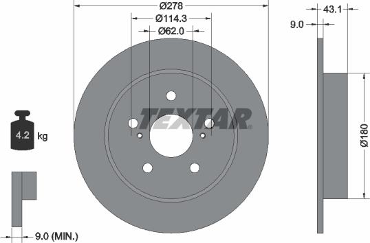 Textar 92222300 - Disc frana www.parts5.com