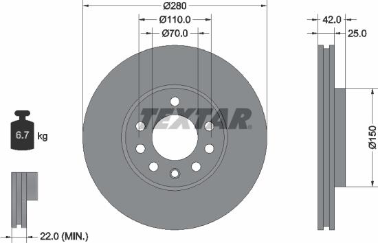 Textar 92091903 - Disc frana www.parts5.com