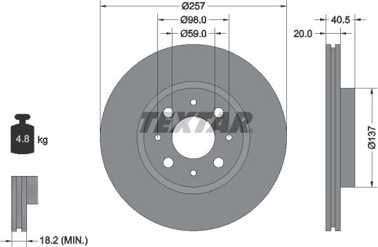 Textar 92068503 - Disc frana www.parts5.com