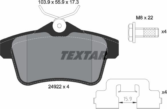 Textar 2492201 - Piduriklotsi komplekt,ketaspidur www.parts5.com