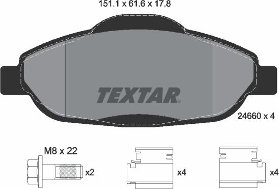 Textar 2466001 - Piduriklotsi komplekt,ketaspidur www.parts5.com