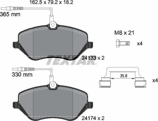 Textar 2413301 - Piduriklotsi komplekt,ketaspidur www.parts5.com