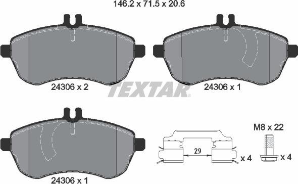 Textar 2430682 - Piduriklotsi komplekt,ketaspidur www.parts5.com