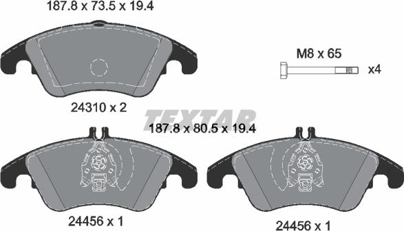 Textar 2431001 - Piduriklotsi komplekt,ketaspidur www.parts5.com