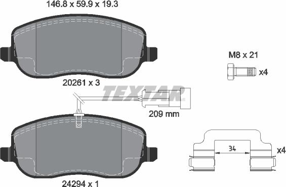 Textar 2429401 - Piduriklotsi komplekt,ketaspidur www.parts5.com