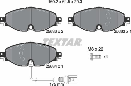 Textar 2568301 - Piduriklotsi komplekt,ketaspidur www.parts5.com