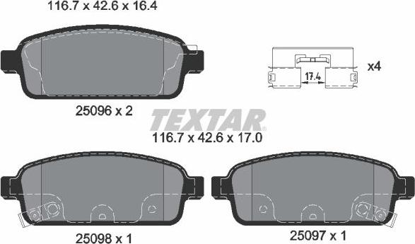 Textar 2509602 - Brake Pad Set, disc brake parts5.com