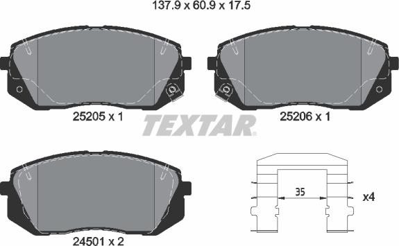 Textar 2520501 - Sada brzdových platničiek kotúčovej brzdy www.parts5.com