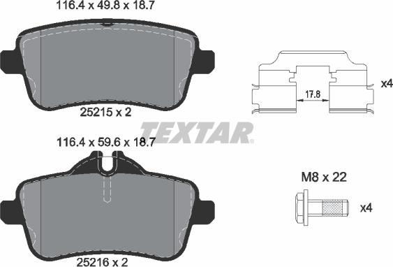 Textar 2521502 - Тормозные колодки, дисковые, комплект www.parts5.com